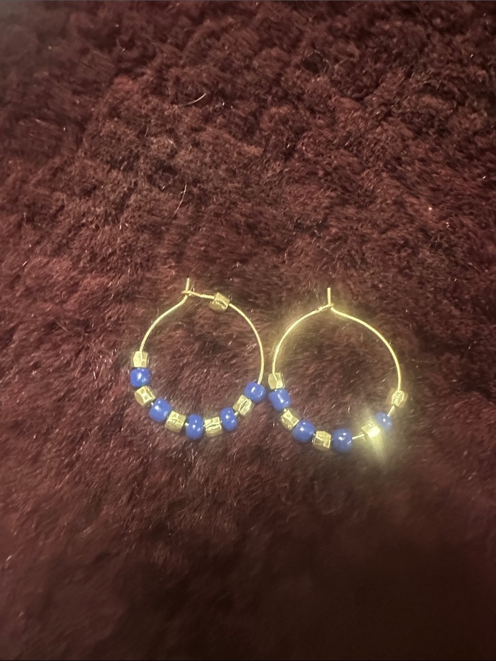 Unbranded Gold Hoop Earrings with Blue Beads